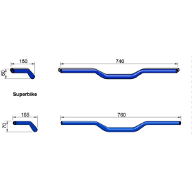 GUIDON SUPERBIKE 28.6MM BAS ET HAUT