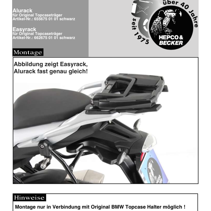 Support top-case OEM BMW S1000XR 2015-2019 / Hepco-Becker Alurack