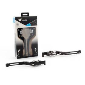 Leviers V-PARTS repliables 177mm taillé masse noir/visserie alu avec adaptateurs par paire Aprilia