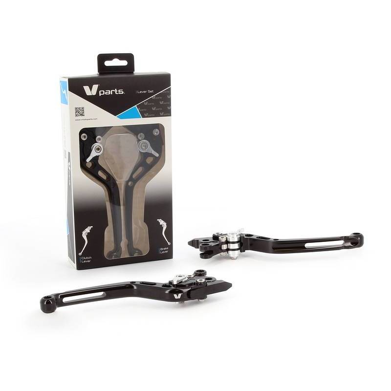 Leviers V-PARTS standard 175mm taillé masse noir/visserie alu avec adaptateurs par paire MV Agusta