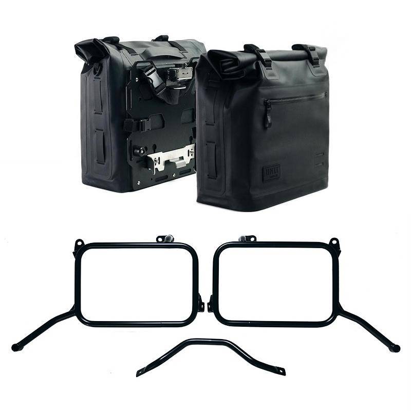 Deux sacoches latérales khali tpu 35 l - 45 l + paire de plaques en aluminium avec cadres royal enfield himalayan 450 pour échap