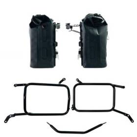 Deux sacoches cavalières khali en tpu 35l - 45l + paire de plaques aluminium + cadres de sacoches en aluminium moto guzzi v85 tt