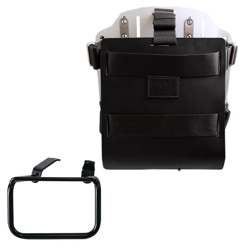 Support de sac en aluminium avec façade en cuir réglable et attache rapide + cadre droitBMW R12G/S - Unit Garage