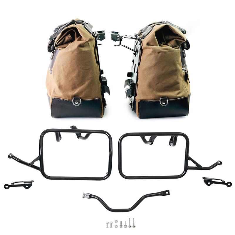Paire de sacoches latérales cult canvas 40l - 50l + paire de plaques en aluminium + cadres BMW R12G/S - Unit Garage